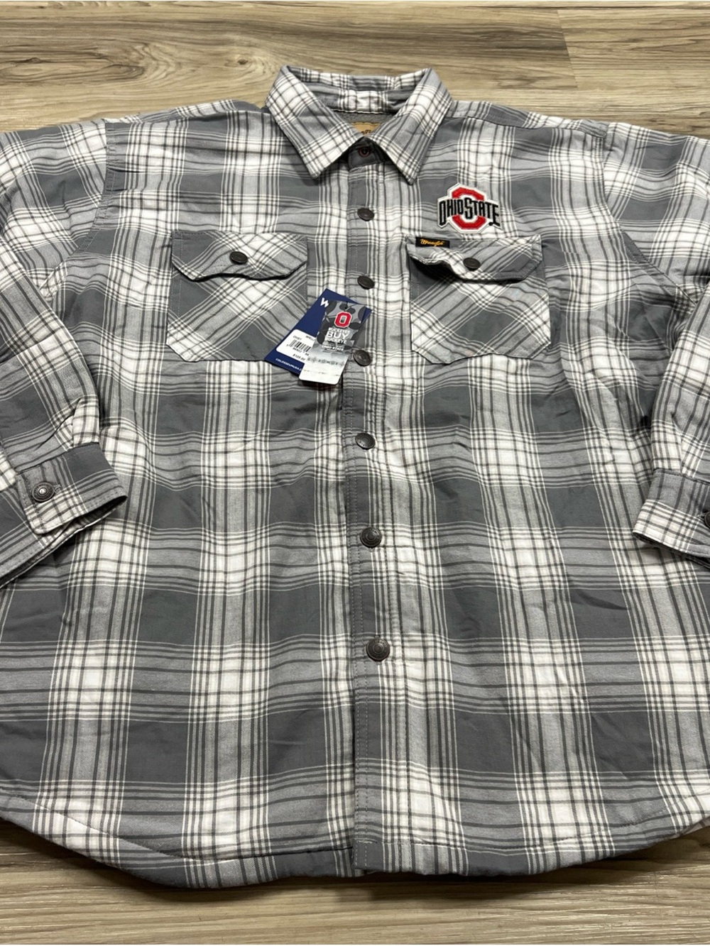 Wrangler Retro Ohio State Sherpa Lined Flannel Gray Plaid Men’s Sizes $105 NWT